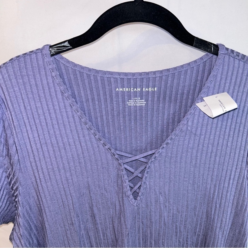 American Eagle Shirt Lace Up Swing T-Shirt Short Sleeve V-neck Lace up design - Picture 4 of 8